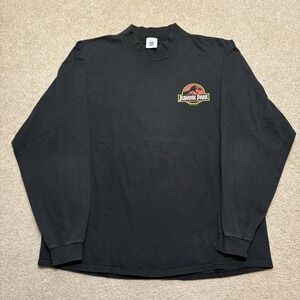 Vtg 90s Jurassic Park Shirt Mens XL Black Mock Long Sleeve Universal Studios